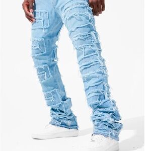 Jordan Craig Blue Relaxed Fit Jeans with Distressed Design